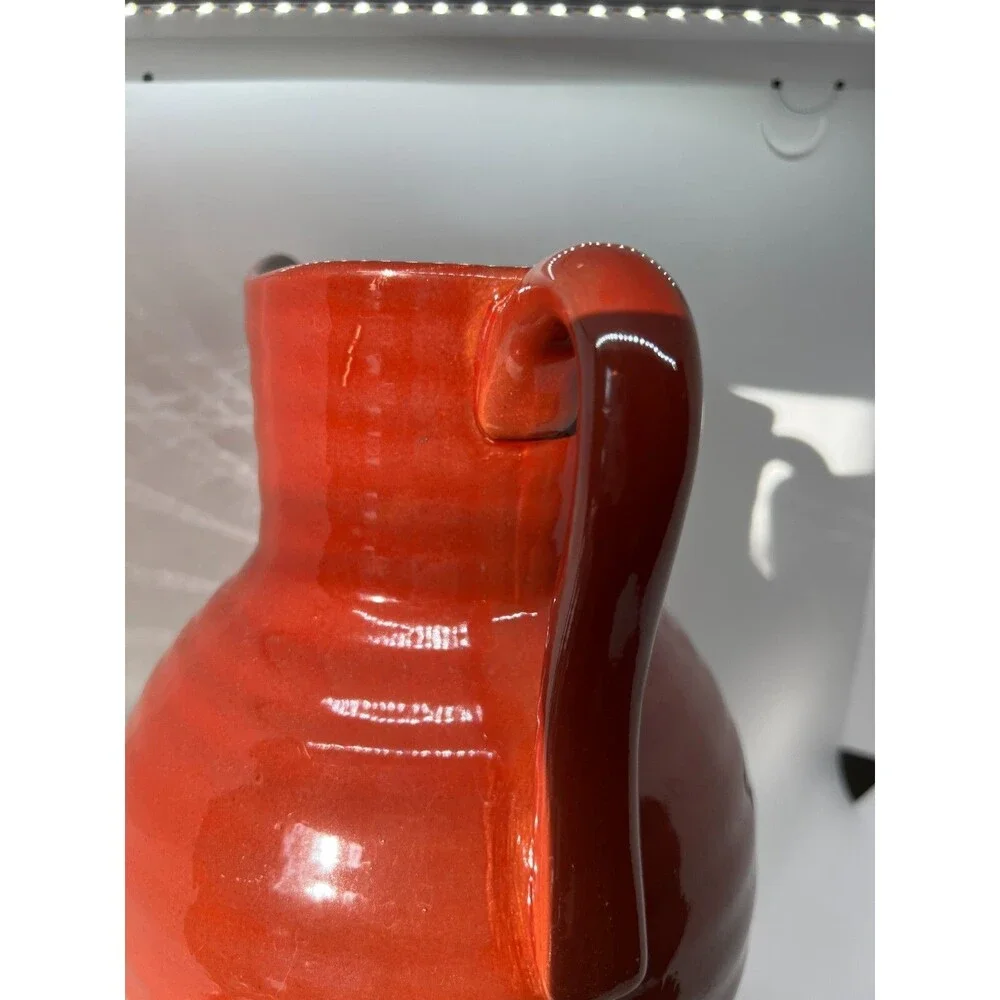 Cranberry Red Ceramic Pitcher Water Drink 2 Quart 10